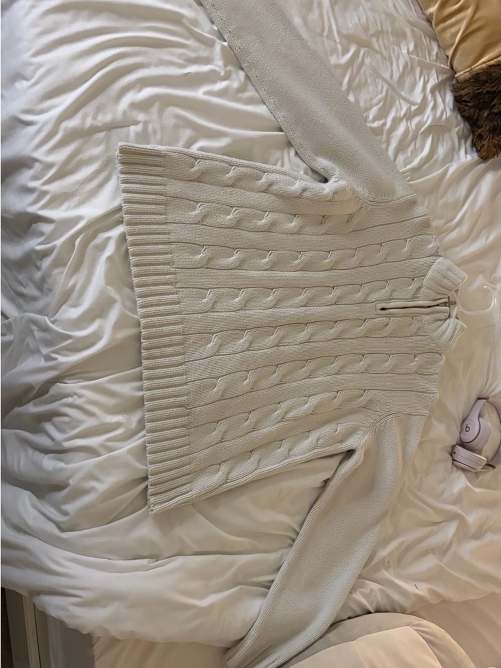 Perry Ellis Cream Cable-Knit Half-Zip Turtleneck Sweater